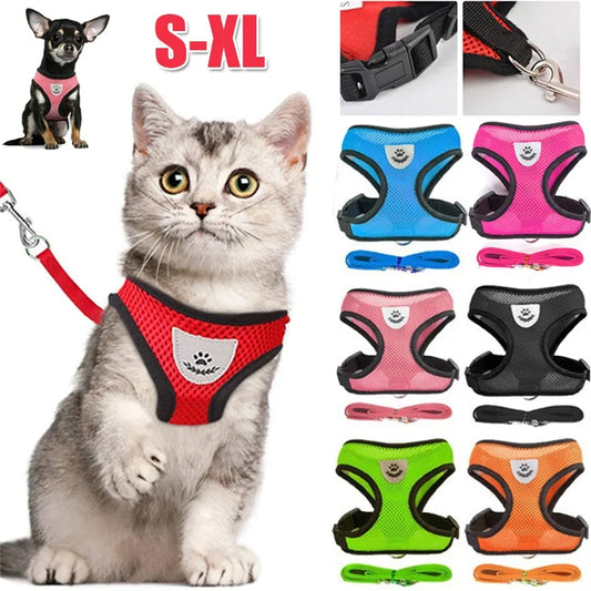 Adjustable Reflective Mesh Harness with Leash – Breathable Vest for Small Dogs & Cats