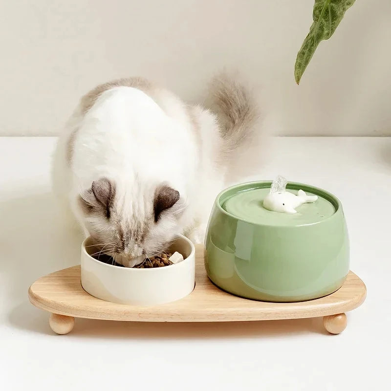 1.3L Ceramic Cat Water Fountain – Fresh Flow USB Rechargeable Hydration